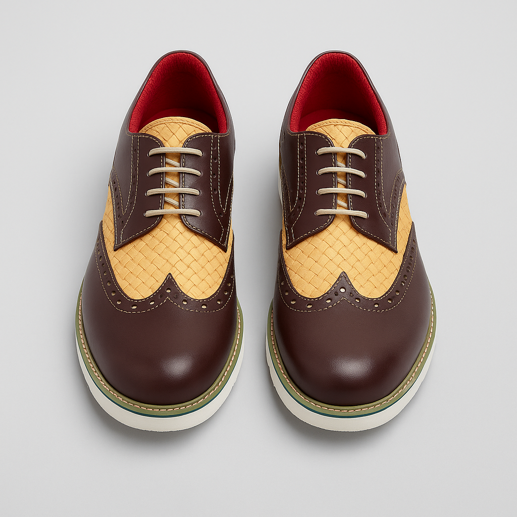 Chaussures derby tressées bicolores en cuir marron et beige