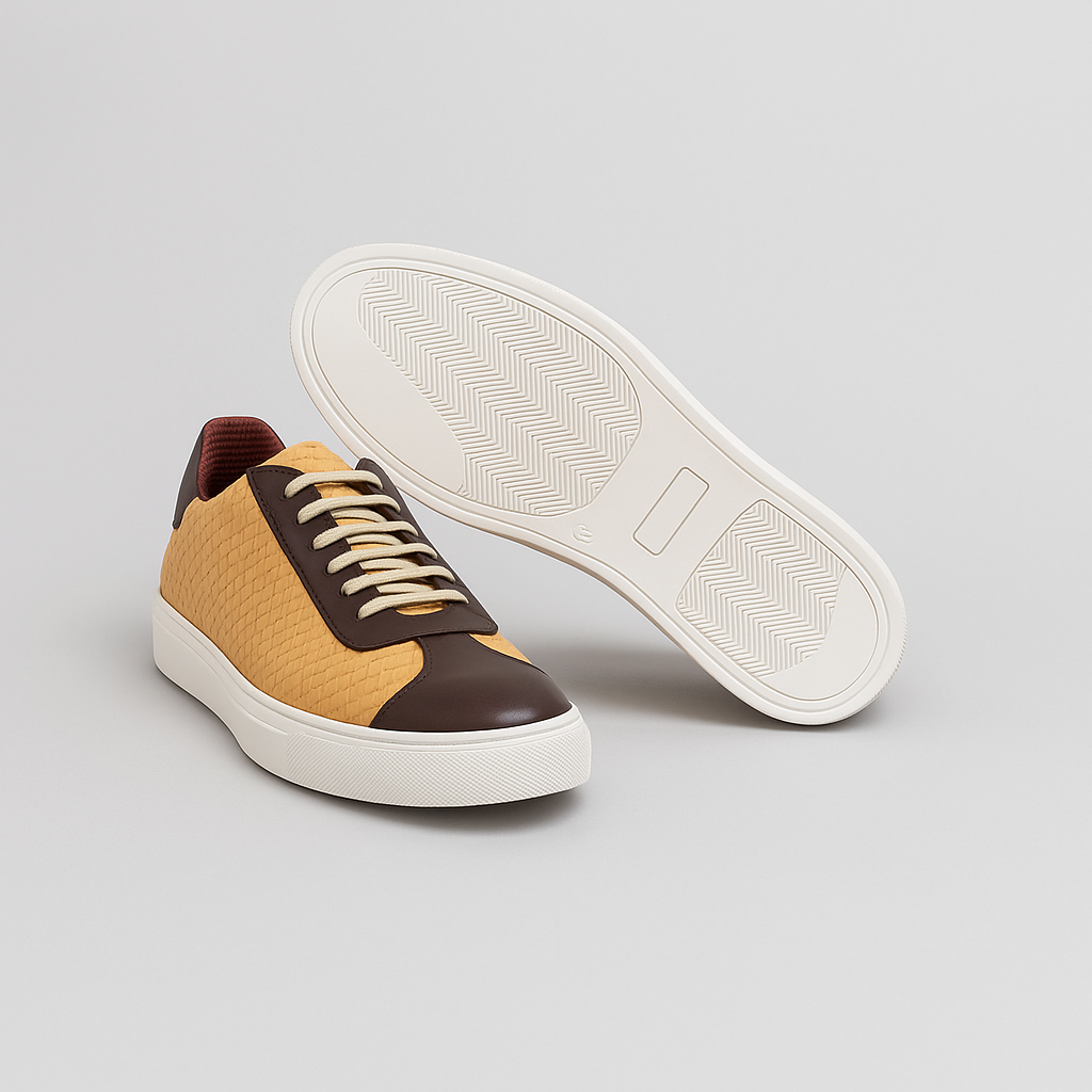 Baskets en cuir jaune et marron