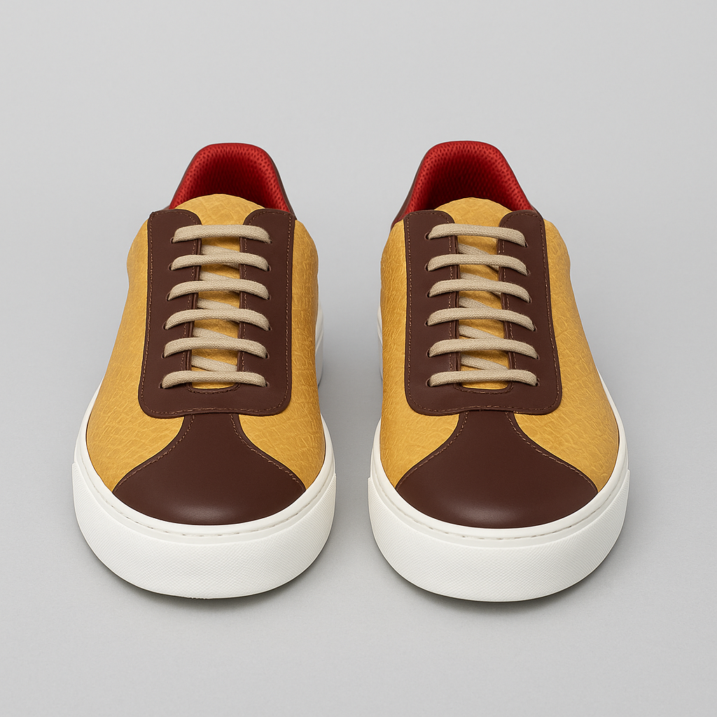 Baskets en cuir jaune et marron