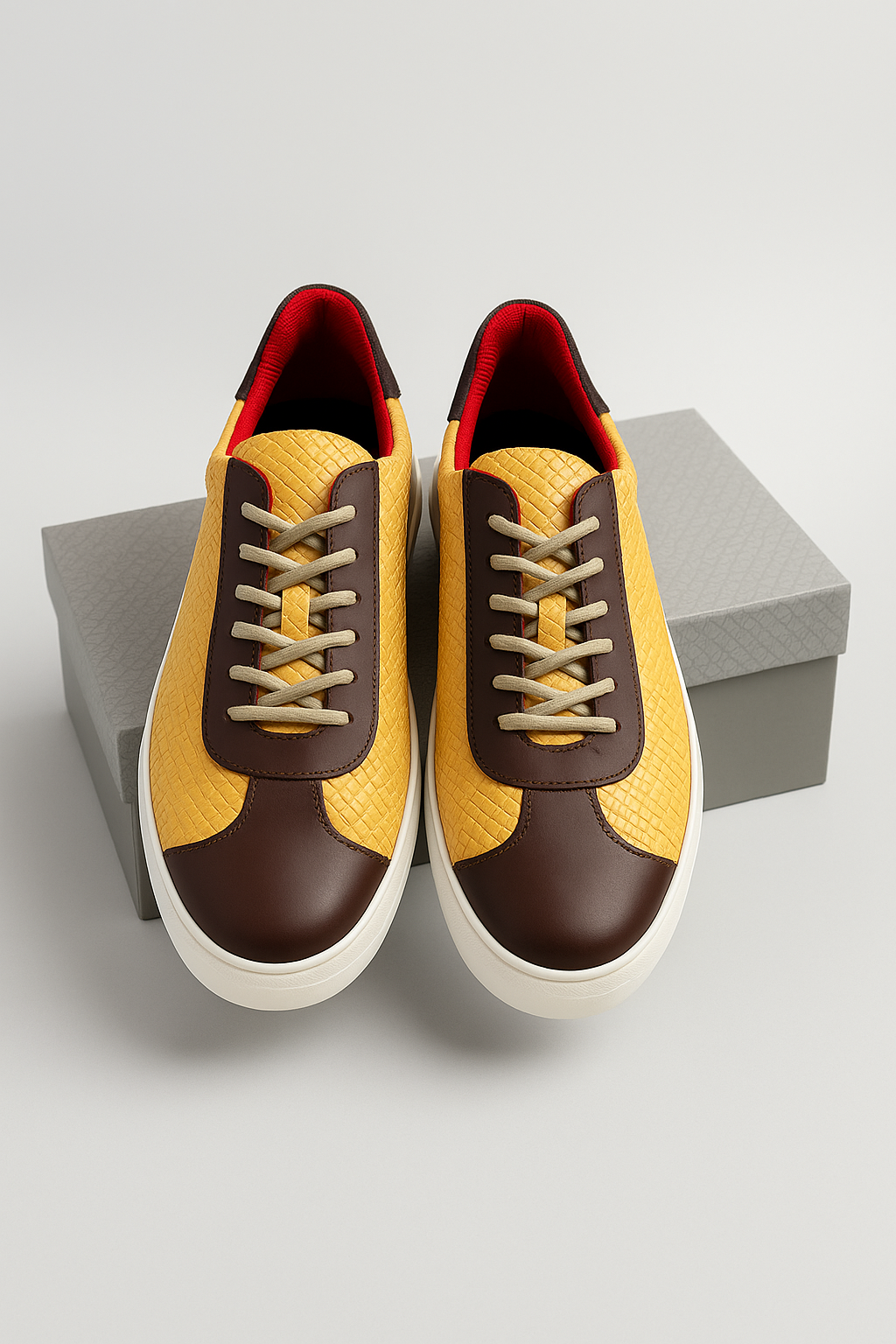 Baskets en cuir jaune et marron