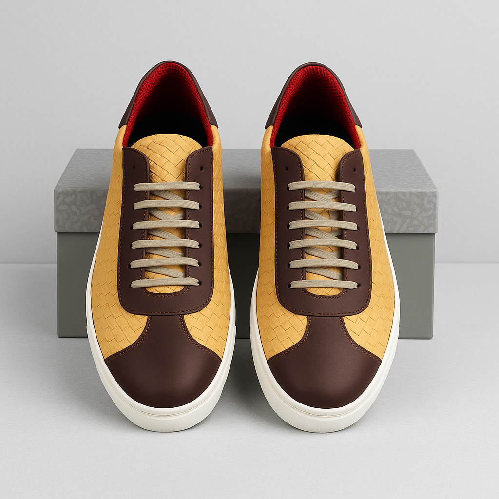 Baskets en cuir jaune et marron