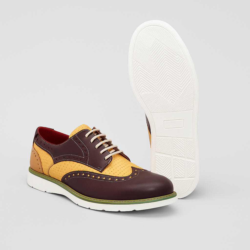 Chaussures derby tressées bicolores en cuir marron et beige