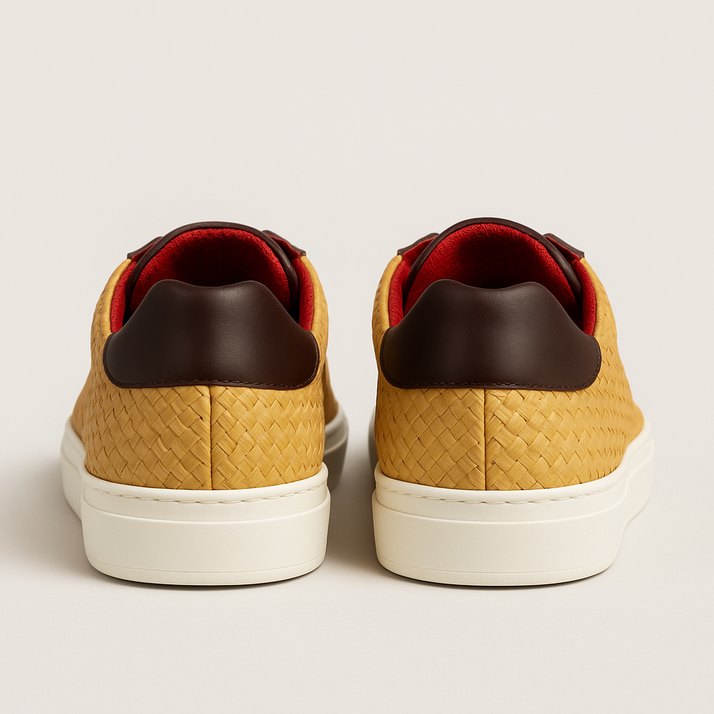Baskets en cuir jaune et marron