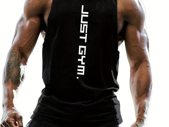 Débardeur Pour Hommes, ''JUST GYM'' Imprimé, Chemise Confortable Sans Manches Pour Courir, Entraînement, Gym