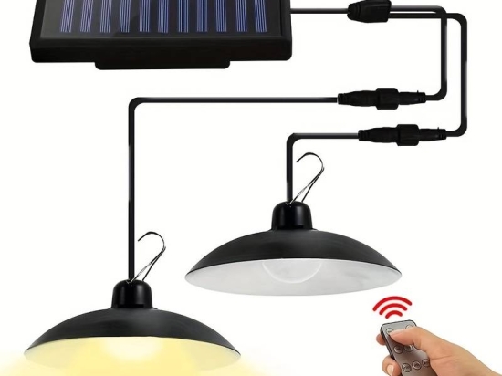 1 suspension solaire à double tête, Lampe d’abri à énergie solaire avec télécommande étanche IP65, luminaire pour l’extérieur et l’intérieur - Lumière blanche double