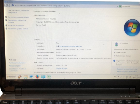 Notebook  acer Sous Windows 7 Édition Intégrale - Installation Office 2010
