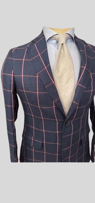 Veste bleue à rayures rouges en pur lin – Gutteridge – Taille 46