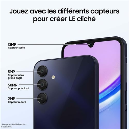 Smartphone Samsung Galaxy A15 6,5" Double nano SIM 128 Go Bleu Nuit