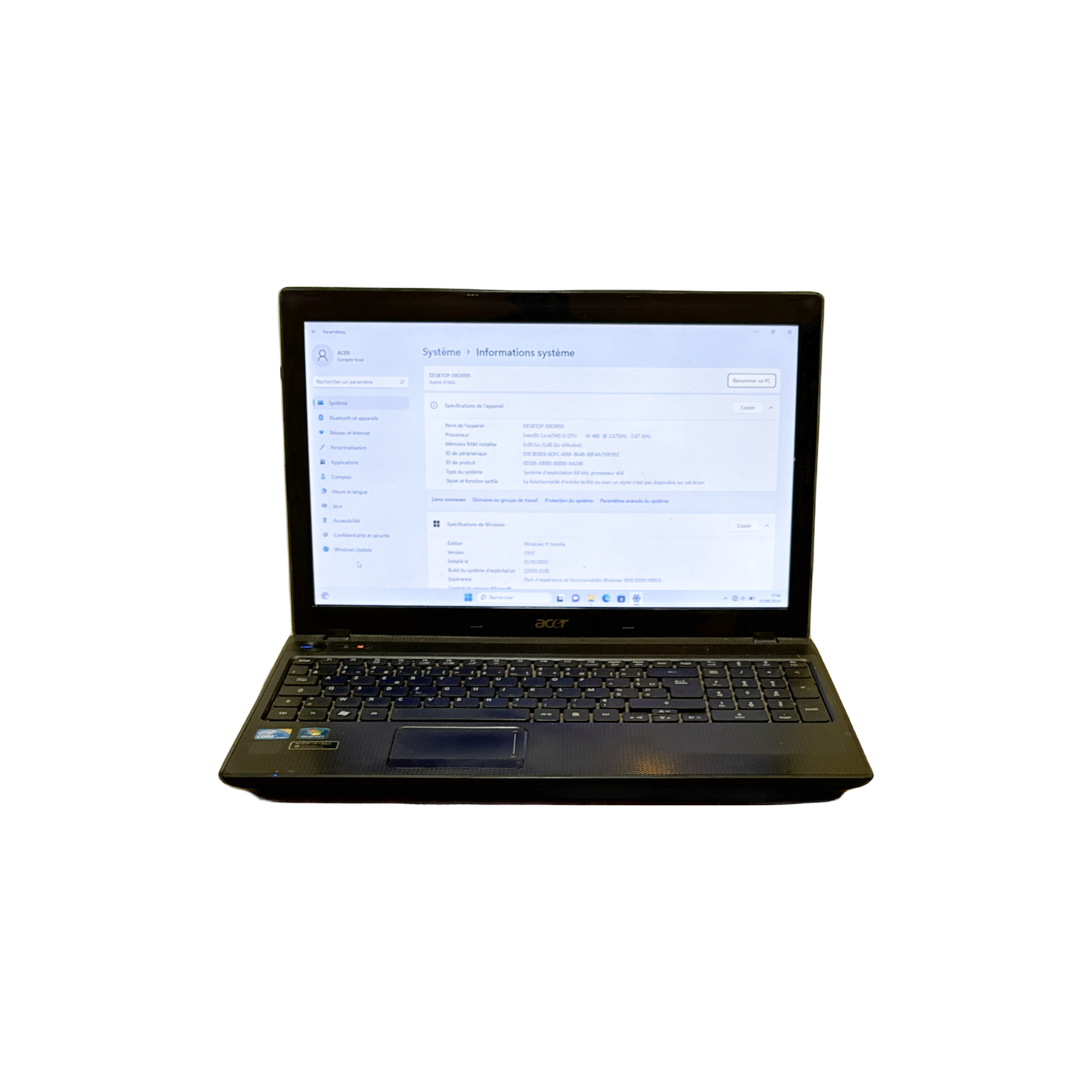 Pc Portable Acer  Intel Core i5 - 6 Go Ram - Windows 11 famille - Occasion d'europe très bon état