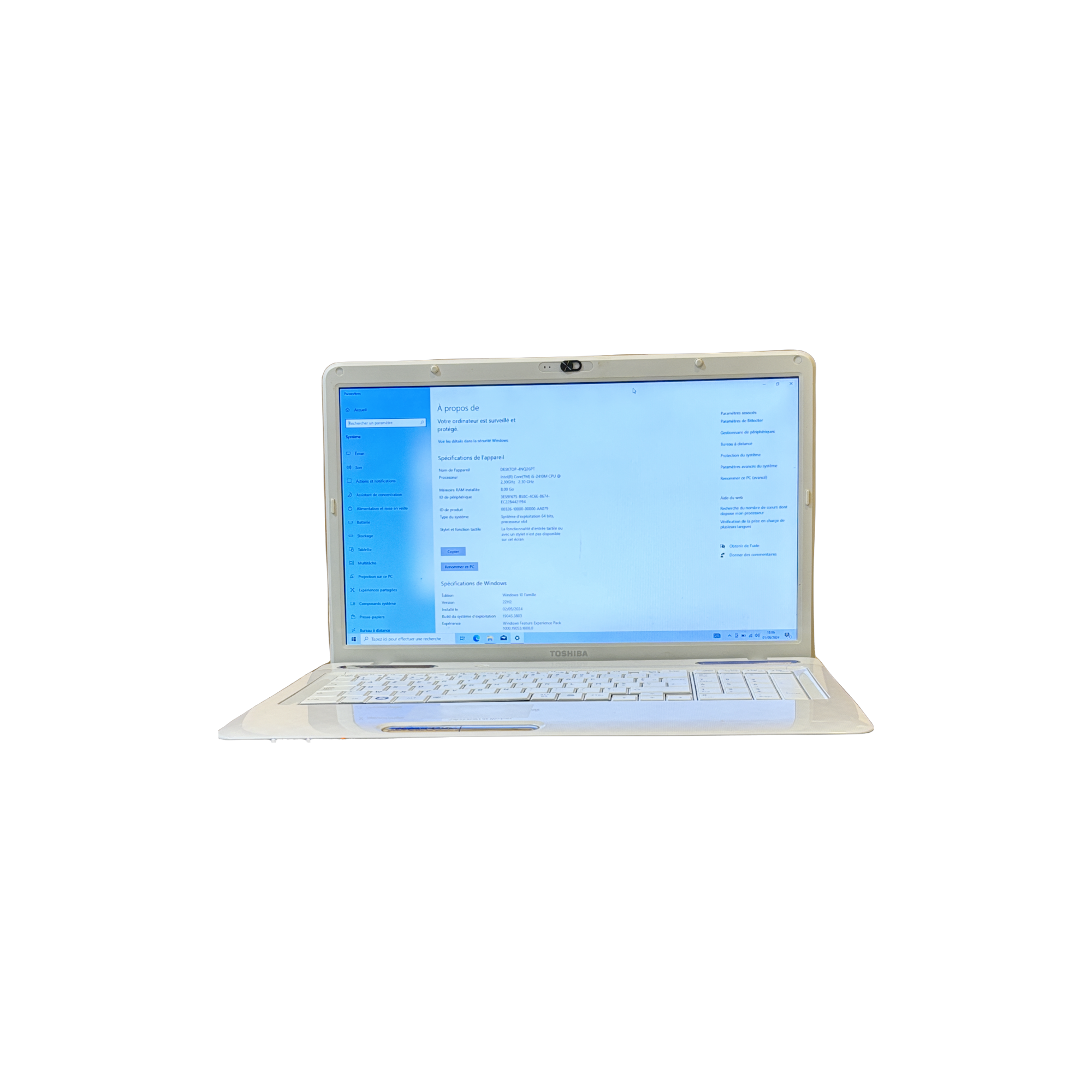 Pc Toshiba ordinateur portable  Intel Core i5 - 8 Go Ram - Windows 10 famille - Occasion d'europe très bon état