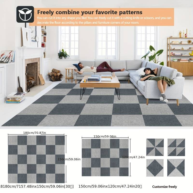 6/20pcs Autocollant De Tapis De Sol De Bureau Antidérapant, Autocollant De Tapis Carré Résistant Aux Taches Et Auto-adhésif, Tapis Carré DIY Lavable En Machine, Décoration Intérieure, Décoration De Chambre