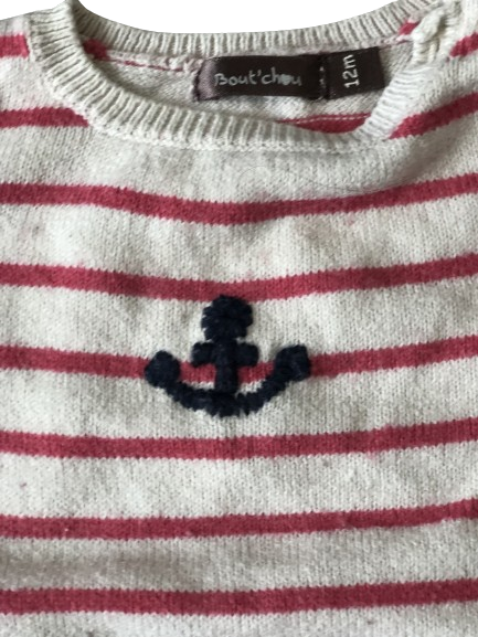 BOUTCHOU pull rouge rayé fille - 12 mois