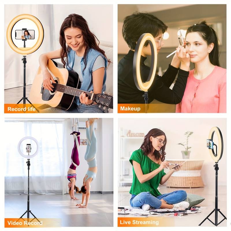 Support De Téléphone, 10" Selfie Ring Light Avec Trépied Réglable De 52,3"