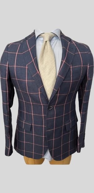 Veste bleue à rayures rouges en pur lin – Gutteridge – Taille 46