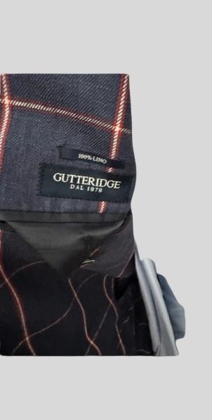 Veste bleue à rayures rouges en pur lin – Gutteridge – Taille 46