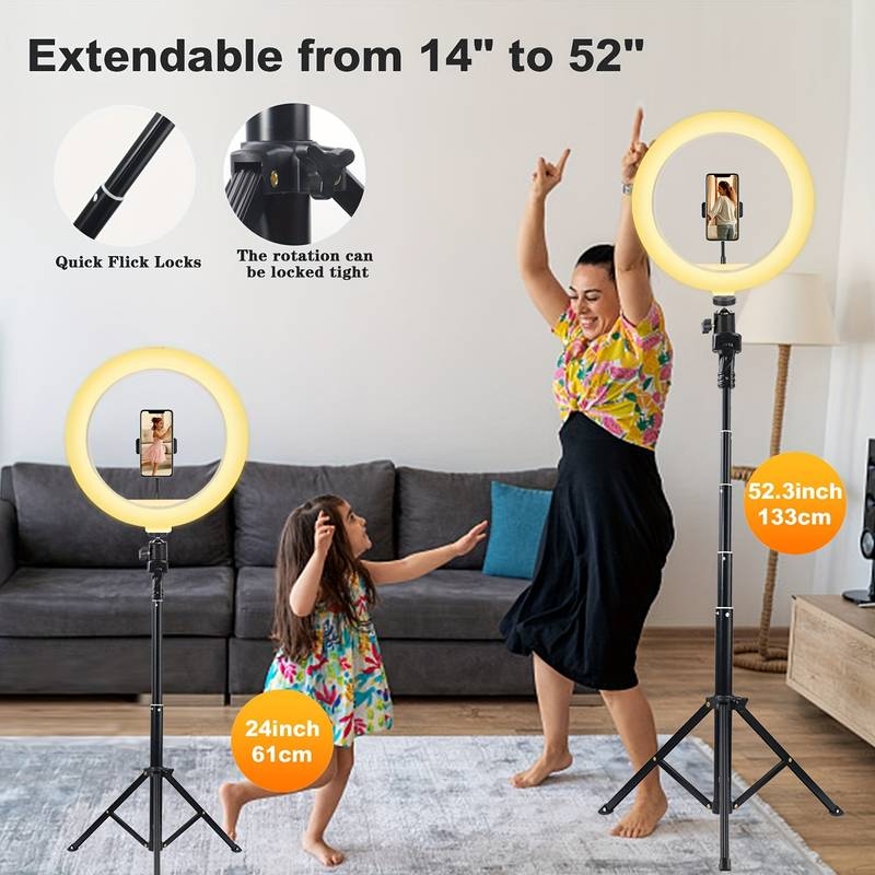 Support De Téléphone, 10" Selfie Ring Light Avec Trépied Réglable De 52,3"
