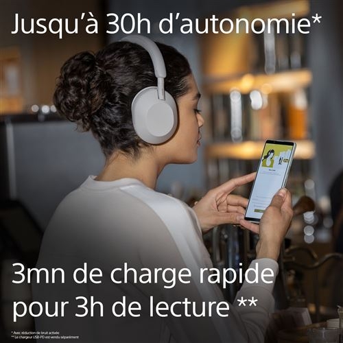 Casque audio à réduction de bruit Bluetooth Sony WH1000XM5 Argent