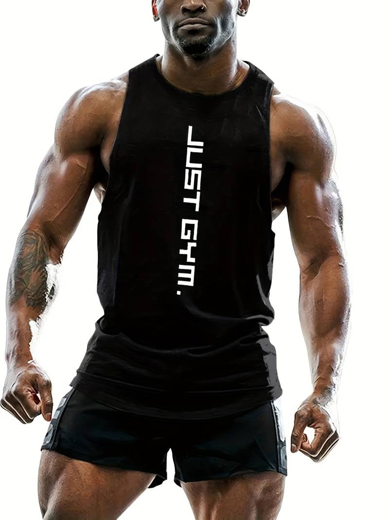 Débardeur Pour Hommes, ''JUST GYM'' Imprimé, Chemise Confortable Sans Manches Pour Courir, Entraînement, Gym