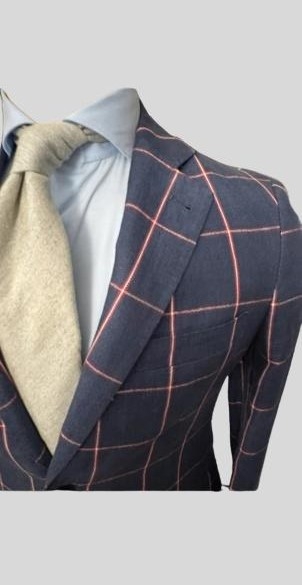 Veste bleue à rayures rouges en pur lin – Gutteridge – Taille 46