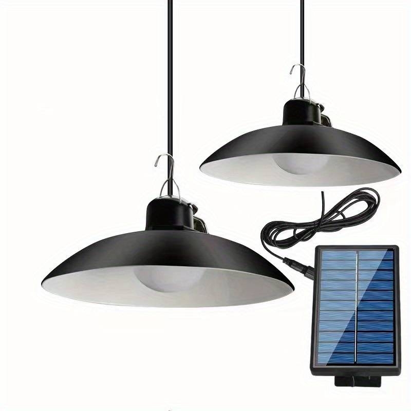1 suspension solaire à double tête, Lampe d’abri à énergie solaire avec télécommande étanche IP65, luminaire pour l’extérieur et l’intérieur - Lumière blanche double