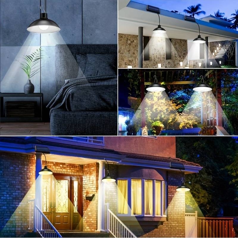 1 suspension solaire à double tête, Lampe d’abri à énergie solaire avec télécommande étanche IP65, luminaire pour l’extérieur et l’intérieur - Lumière blanche double