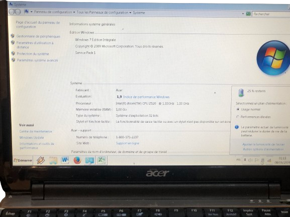 Notebook  acer Sous Windows 7 Édition Intégrale - Installation Office 2010