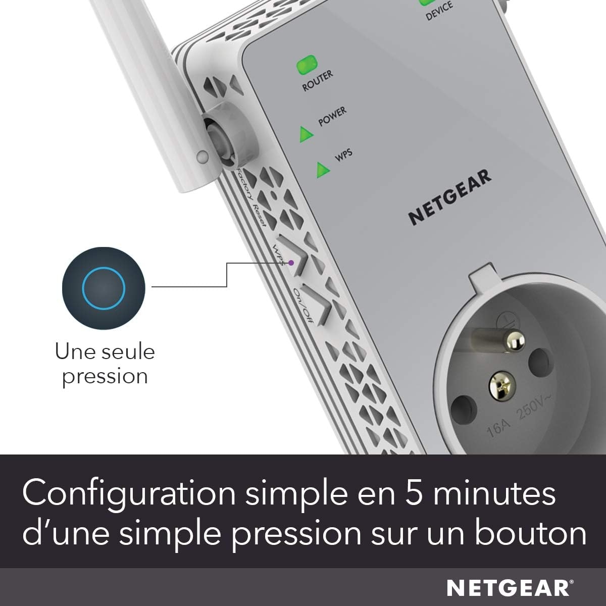 Répéteur WiFi NETGEAR EX3800 AC750 Dual Band + Prise Filtrée Intégrée