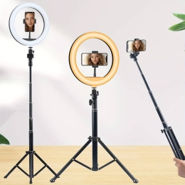 Support De Téléphone, 10" Selfie Ring Light Avec Trépied Réglable De 52,3"