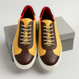 Baskets en cuir jaune et marron