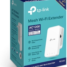 TP-Link Répéteur WiFi RE330 Amplificateur WiFi AC1200 Mbps,WiFi Extender jusqu'à 120㎡, bouton WPS, Play and Plug, répéteur wifi puissant avec un port Ethernet,Compatible avec toutes les box internet