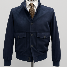 Veste Homme en Fausse Peau de Cerf – Bleu Marine Élégant