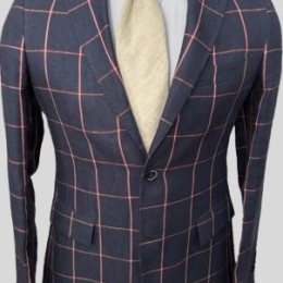 Veste bleue à rayures rouges en pur lin – Gutteridge – Taille 46
