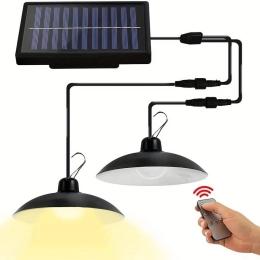 1 suspension solaire à double tête, Lampe d’abri à énergie solaire avec télécommande étanche IP65, luminaire pour l’extérieur et l’intérieur - Lumière blanche double